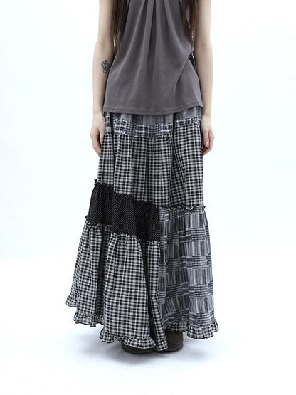 ang project Polka Dot Plaid Patchwork Ruffle Hem Women&