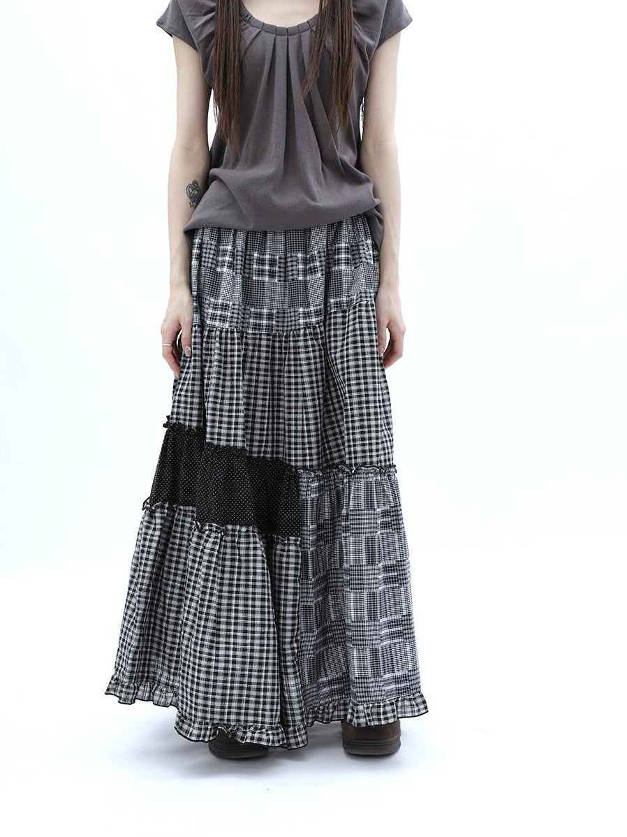 ang project Polka Dot Plaid Patchwork Ruffle Hem Women&