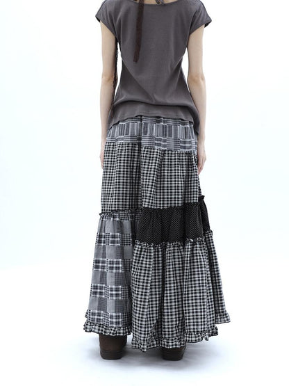 ang project Polka Dot Plaid Patchwork Ruffle Hem Women&