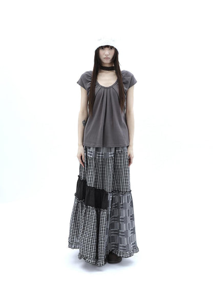 ang project Polka Dot Plaid Patchwork Ruffle Hem Women&