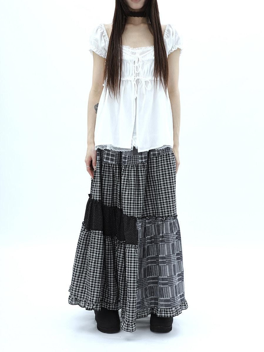 ang project Polka Dot Plaid Patchwork Ruffle Hem Women&