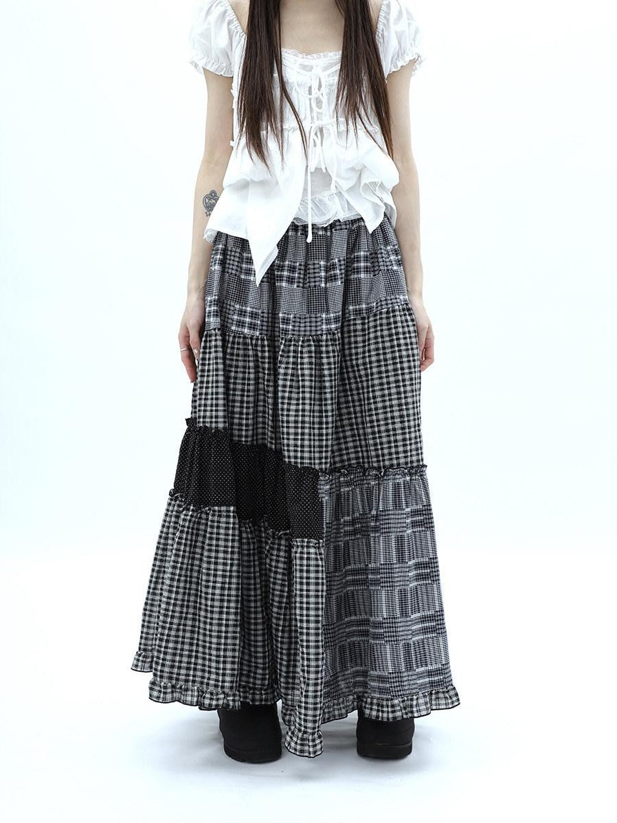ang project Polka Dot Plaid Patchwork Ruffle Hem Women&