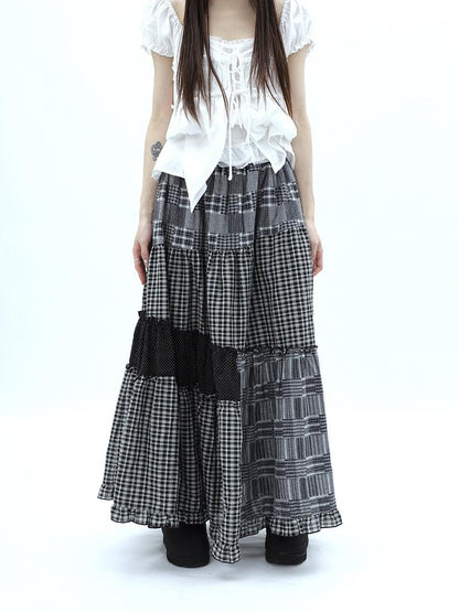 ang project Polka Dot Plaid Patchwork Ruffle Hem Women&