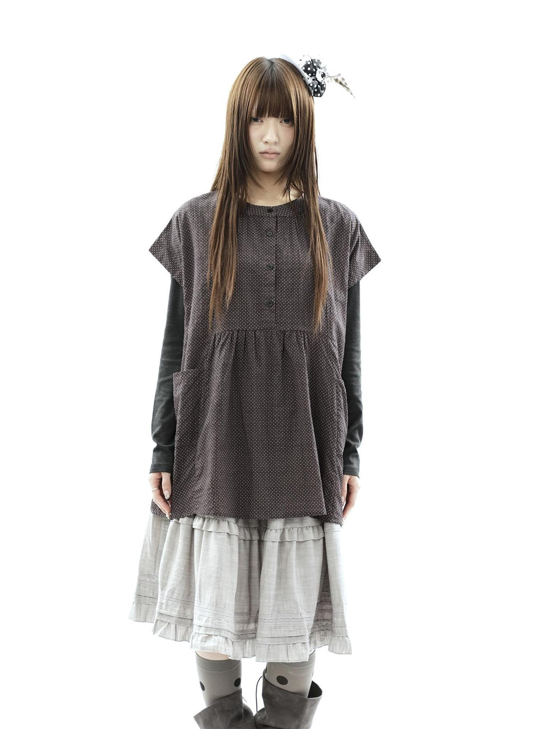 ang project Polka Dot Pleated Pocket Midlength Loose Women&