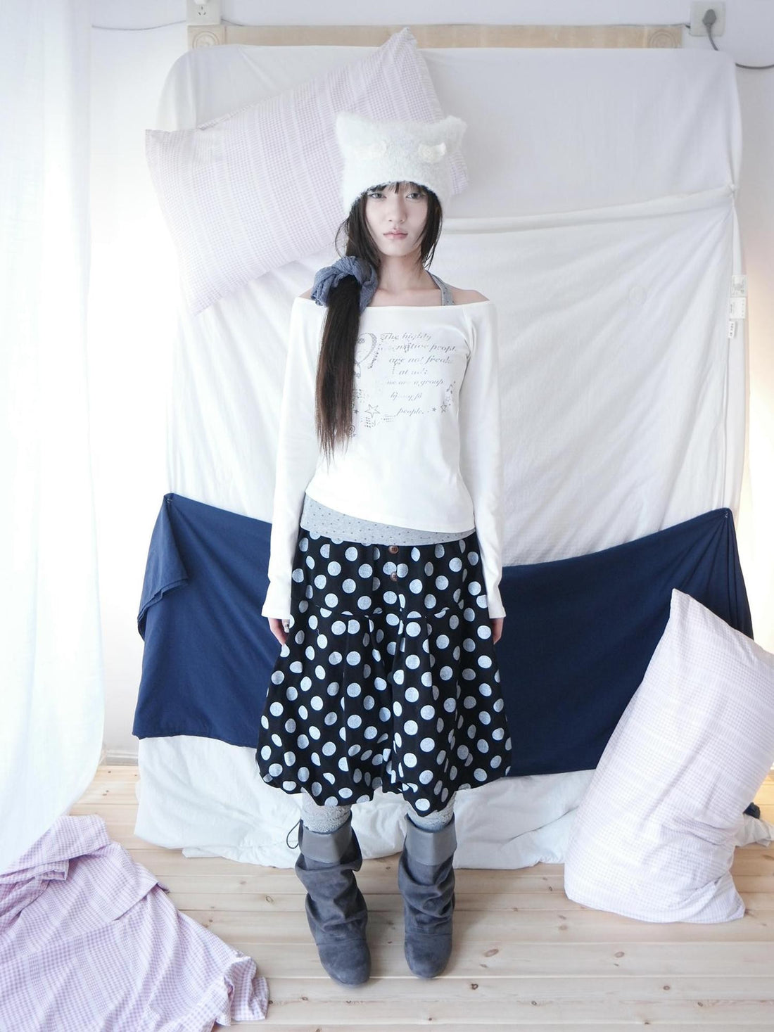 ang project Polka Dot Print Halterneck Layered Look Women&