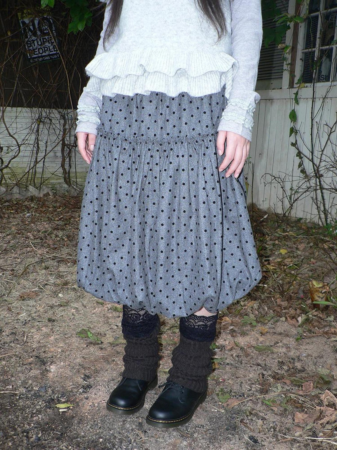 ang project Polka Dot Print Patchwork Puff Korean Women&