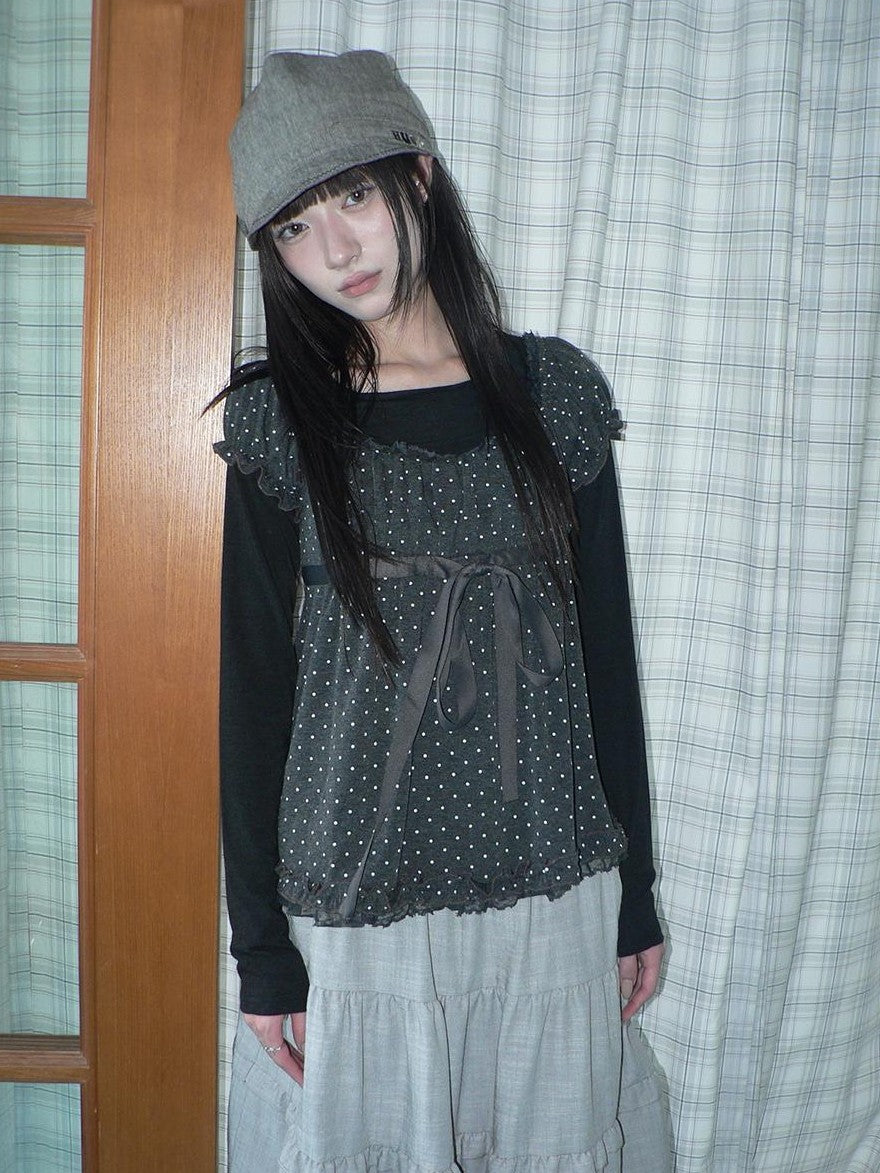 ang project Polka Dot Puff Sleeve Ruffled Paneled Women&