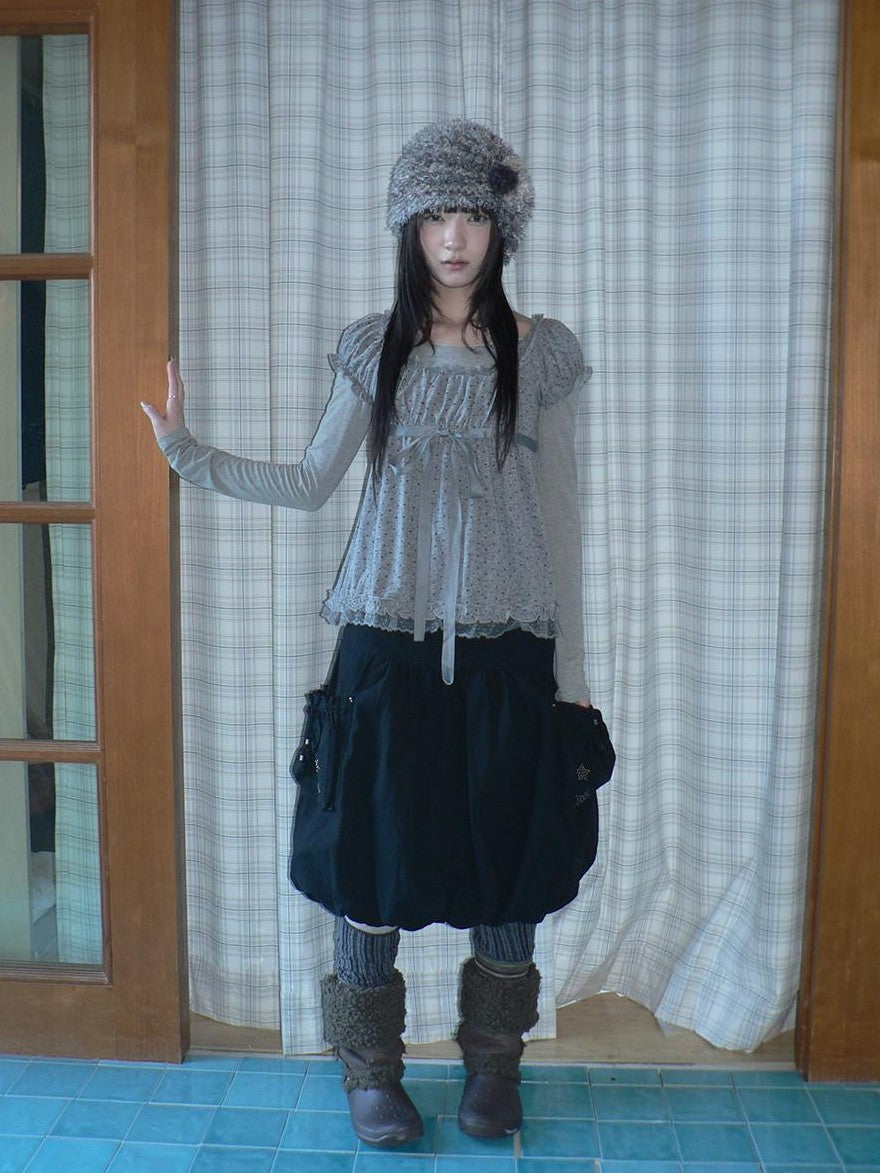 ang project Polka Dot Puff Sleeve Ruffled Paneled Women&