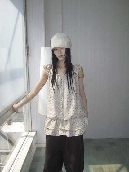 ang project Polka Dot Ruffle Fake Two Piece Halter Tie Waist Women&