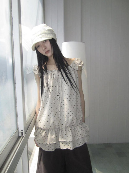ang project Polka Dot Ruffle Fake Two Piece Halter Tie Waist Women&
