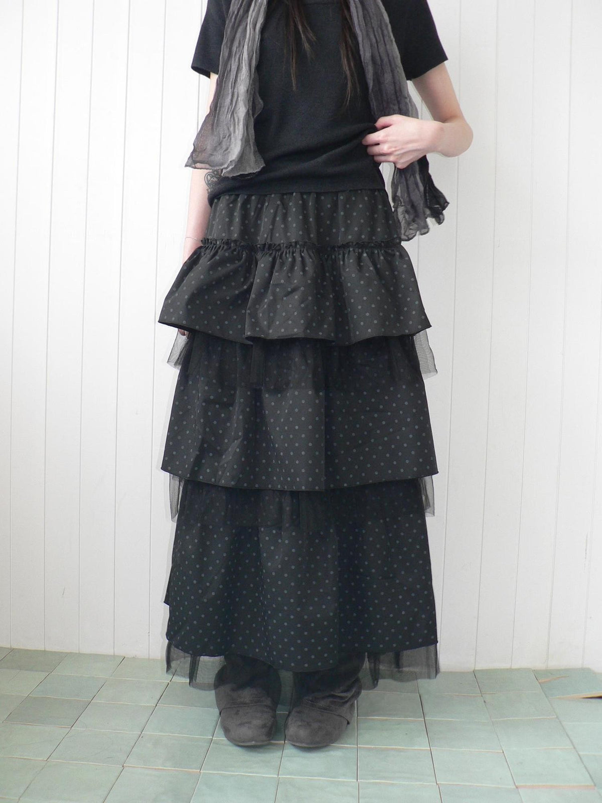 ang project Polka Dot Ruffle Lace Mesh Layered Women&