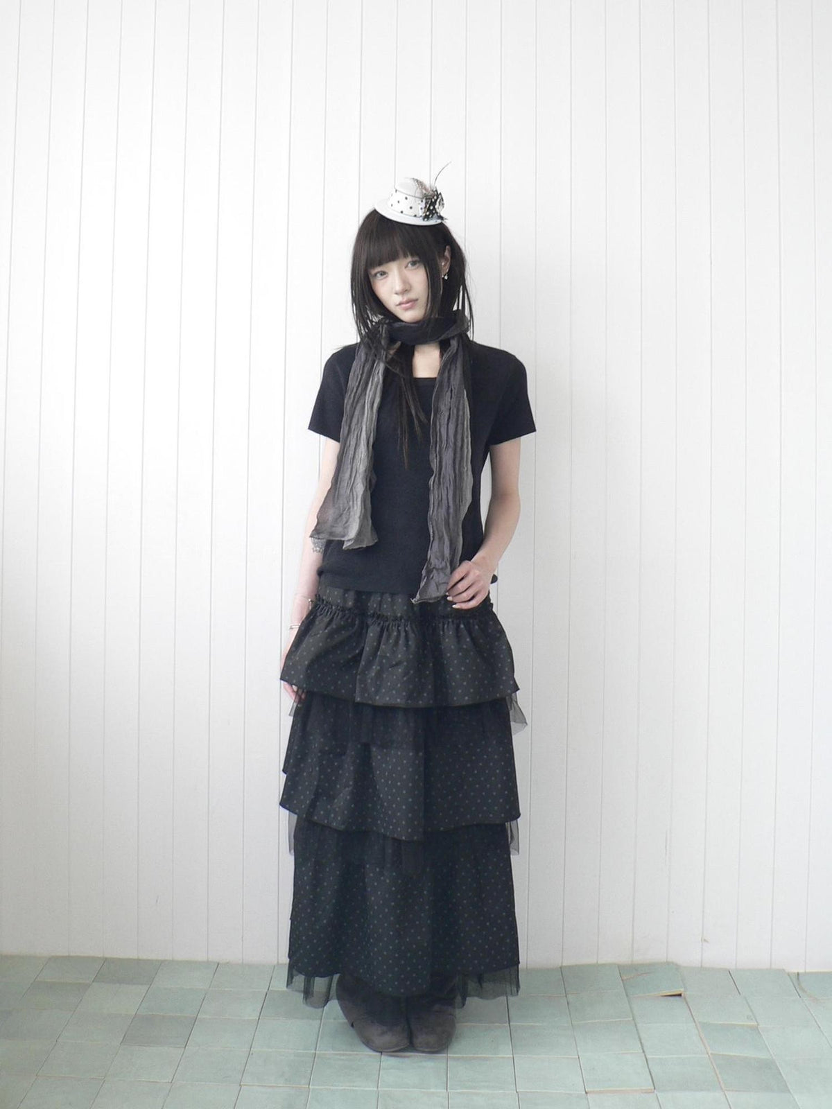 ang project Polka Dot Ruffle Lace Mesh Layered Women&