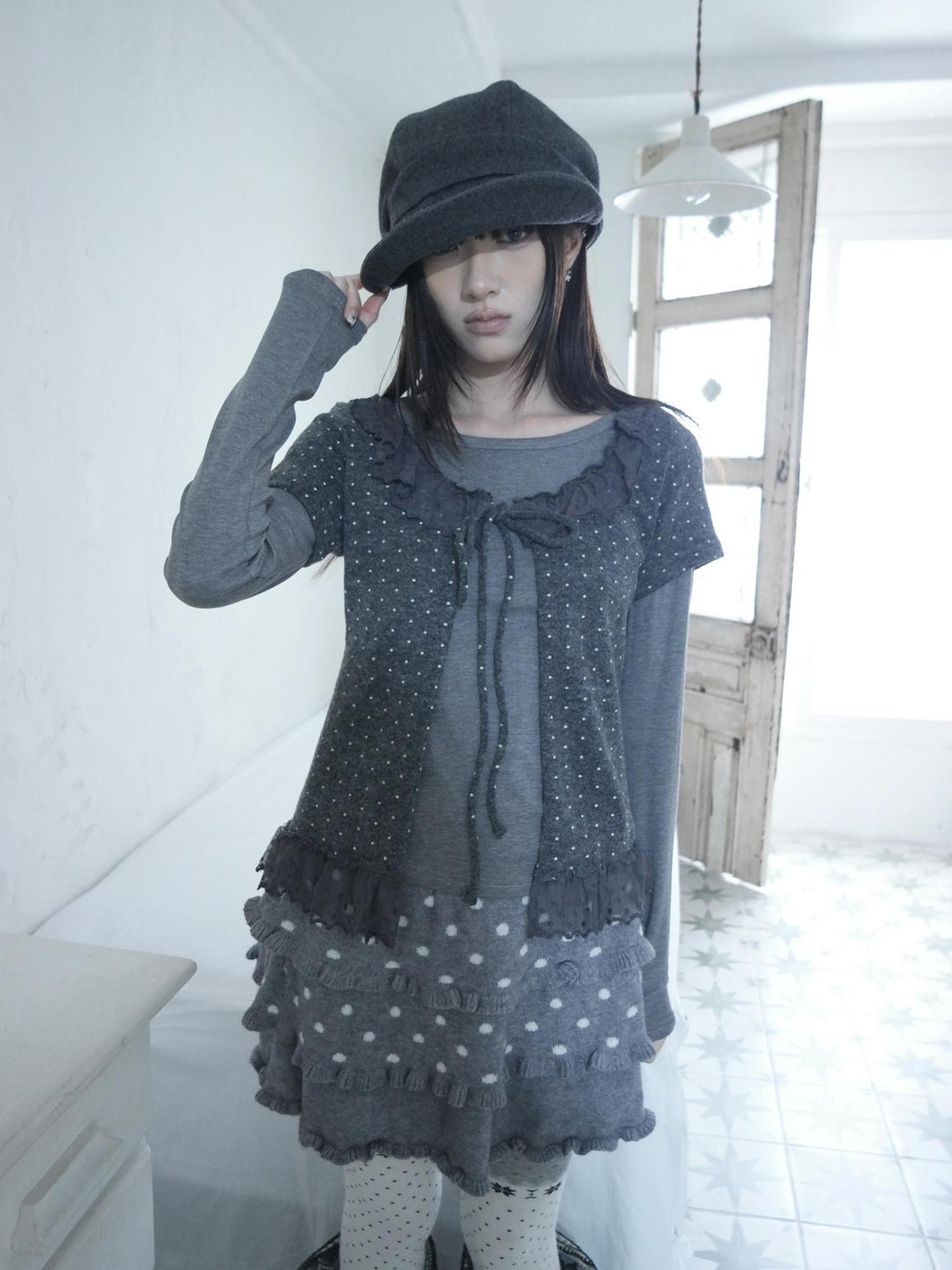 ang project Polka Dot Ruffle Lace Splice Two Piece Women&