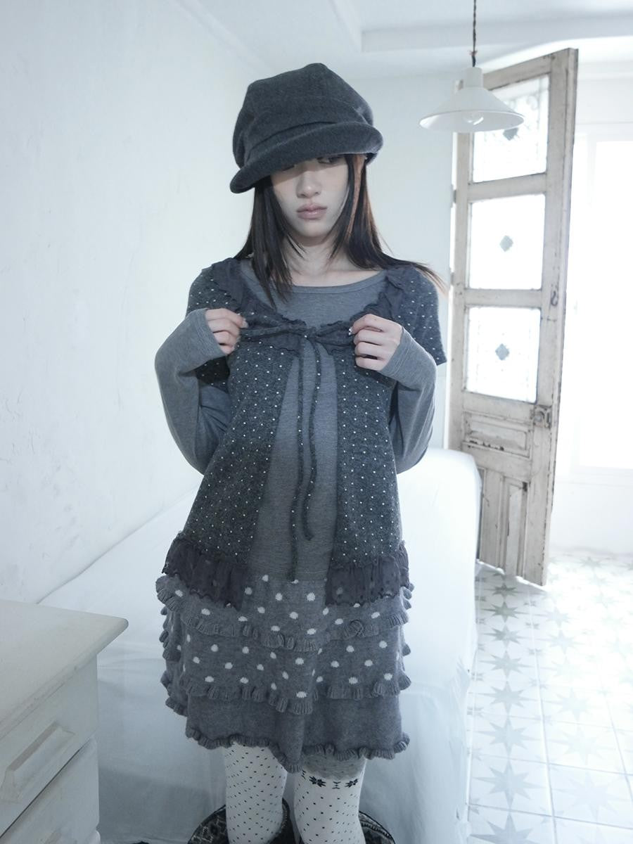 ang project Polka Dot Ruffle Lace Splice Two Piece Women&