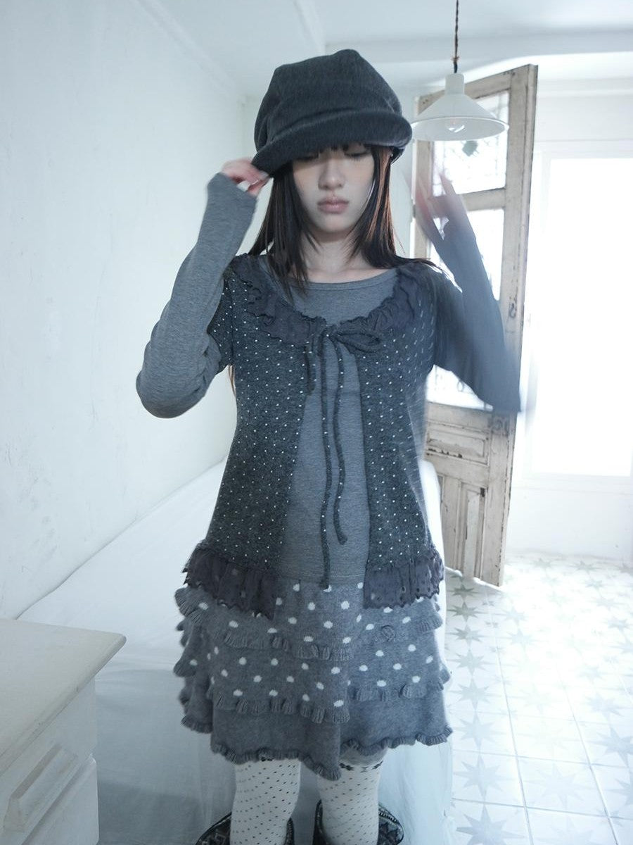 ang project Polka Dot Ruffle Lace Splice Two Piece Women&
