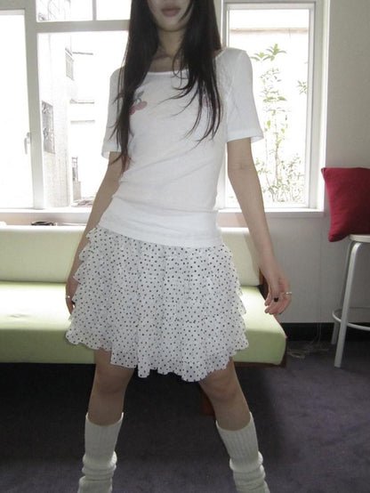 ang project Polka Dot Ruffle Spliced Elastic Waist Cake Women&
