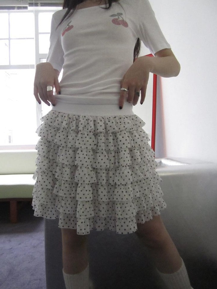 ang project Polka Dot Ruffle Spliced Elastic Waist Cake Women&