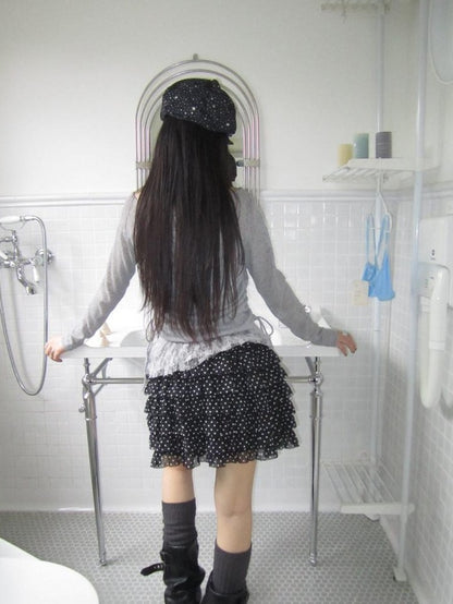 ang project Polka Dot Ruffle Spliced Elastic Waist Cake Women&