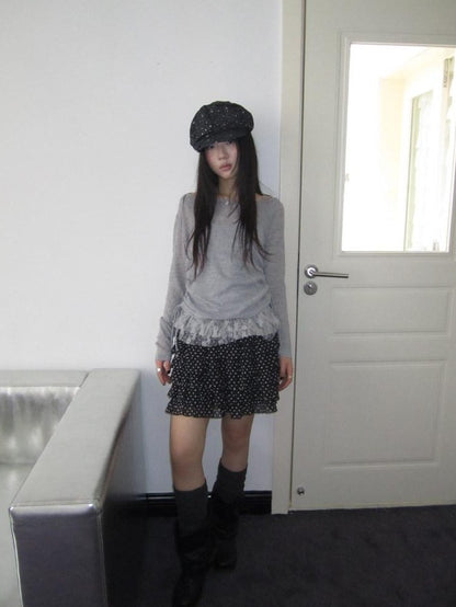 ang project Polka Dot Ruffle Spliced Elastic Waist Cake Women&