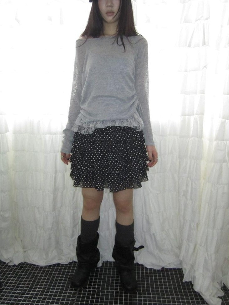 ang project Polka Dot Ruffle Spliced Elastic Waist Cake Women&