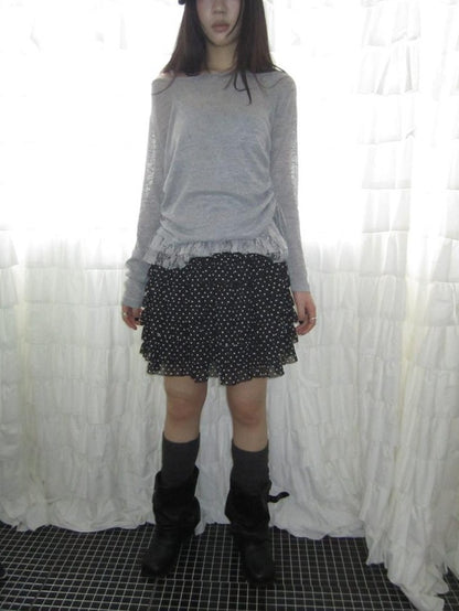 ang project Polka Dot Ruffle Spliced Elastic Waist Cake Women&