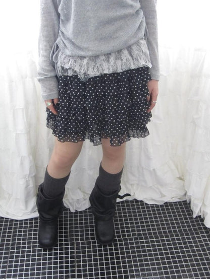 ang project Polka Dot Ruffle Spliced Elastic Waist Cake Women&