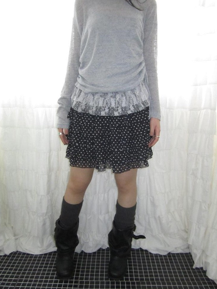 ang project Polka Dot Ruffle Spliced Elastic Waist Cake Women&