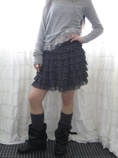 ang project Polka Dot Ruffle Spliced Elastic Waist Cake Women&