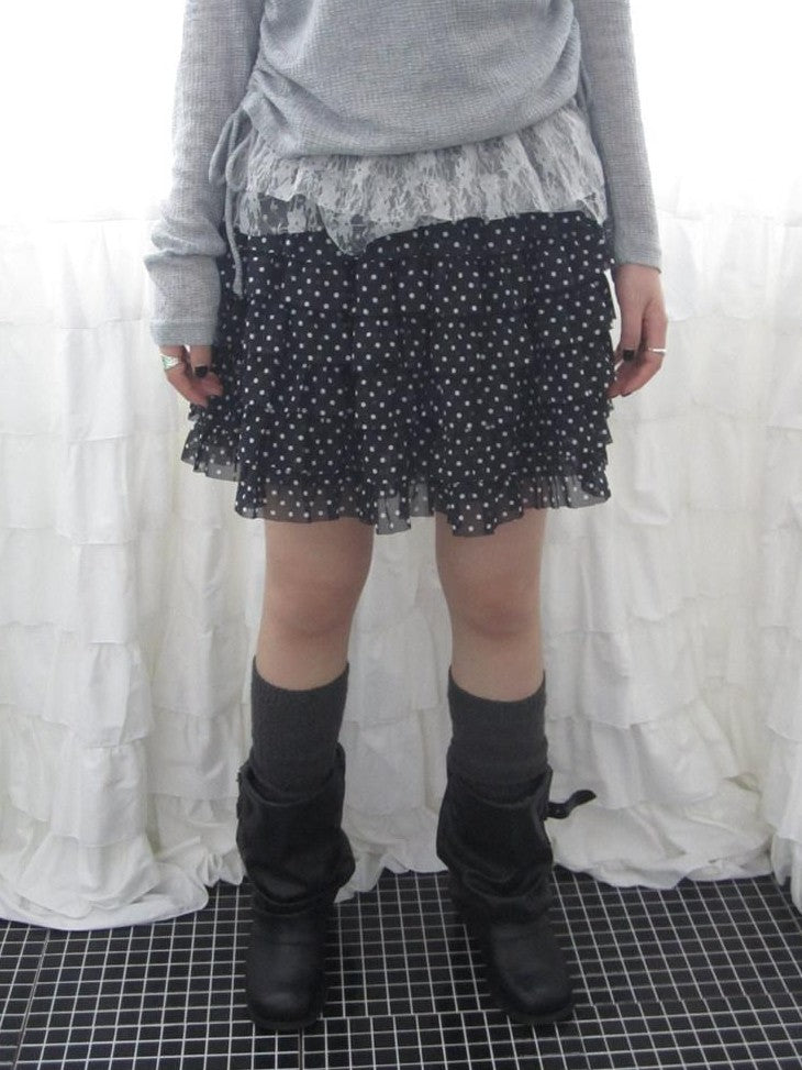 ang project Polka Dot Ruffle Spliced Elastic Waist Cake Women&