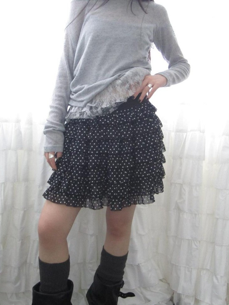 ang project Polka Dot Ruffle Spliced Elastic Waist Cake Women&