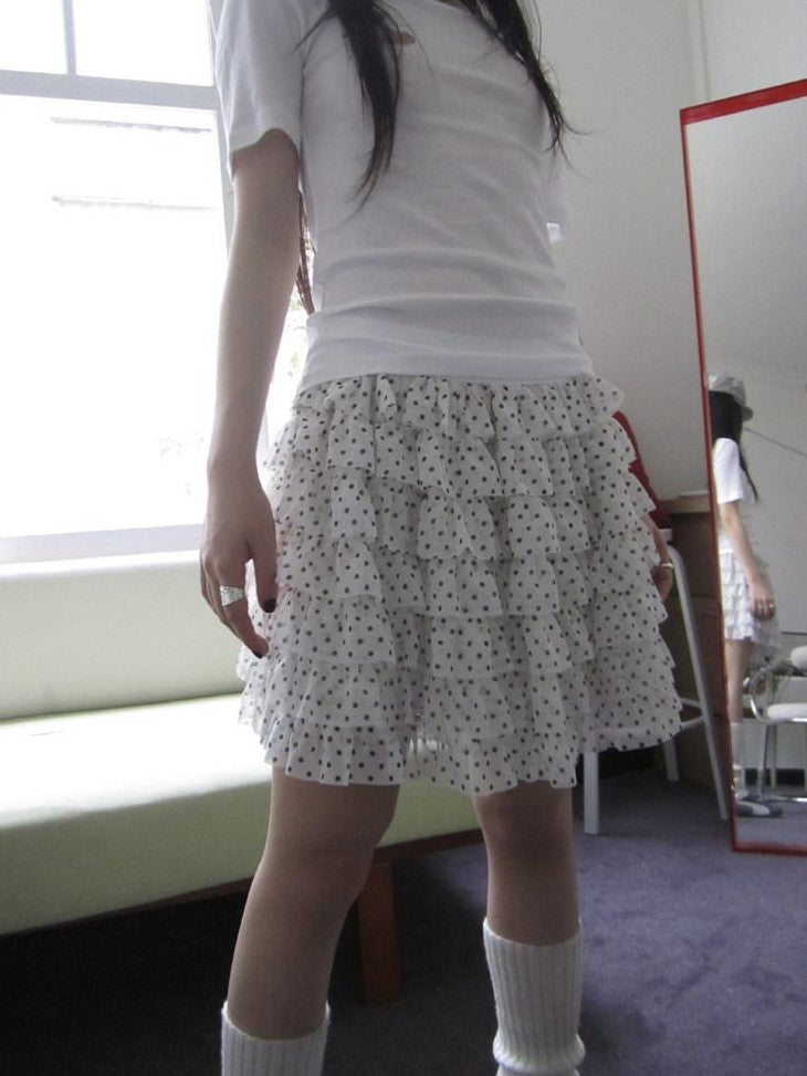 ang project Polka Dot Ruffle Spliced Elastic Waist Cake Women&