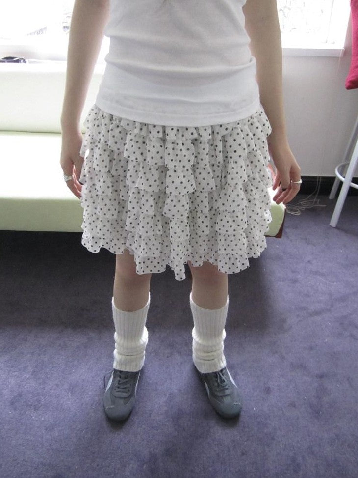 ang project Polka Dot Ruffle Spliced Elastic Waist Cake Women&