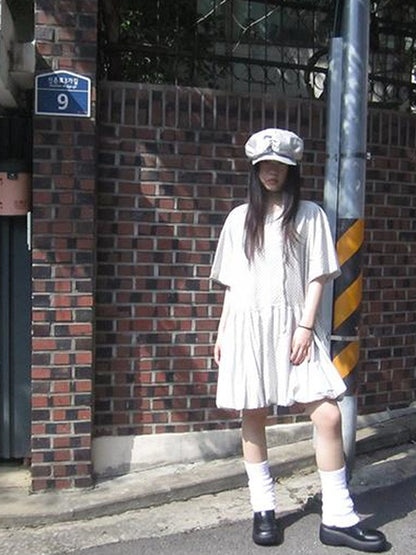 Polka Dot Summer Shift Dress with Puff Sleeves