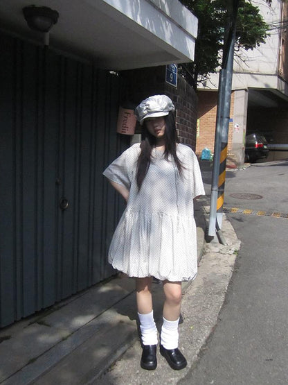 ang project Polka Dot Summer Shift Dress with Puff Sleeves