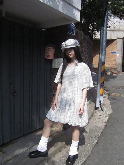 ang project Polka Dot Summer Shift Dress with Puff Sleeves