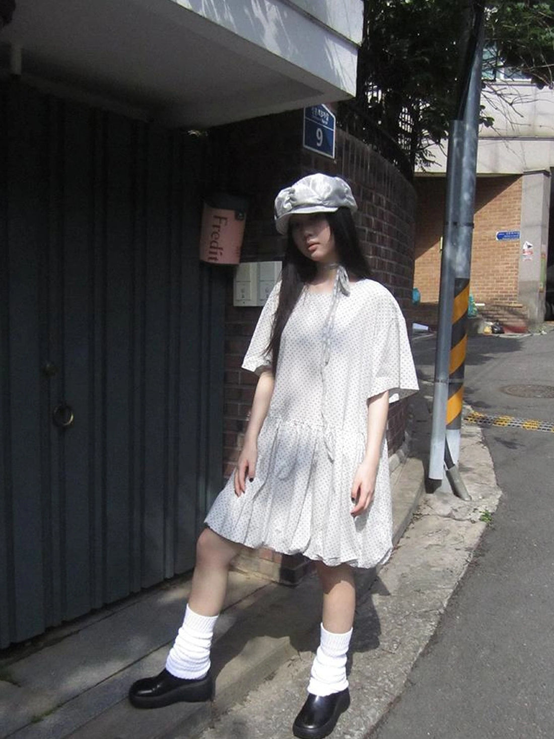 Polka Dot Summer Shift Dress with Puff Sleeves