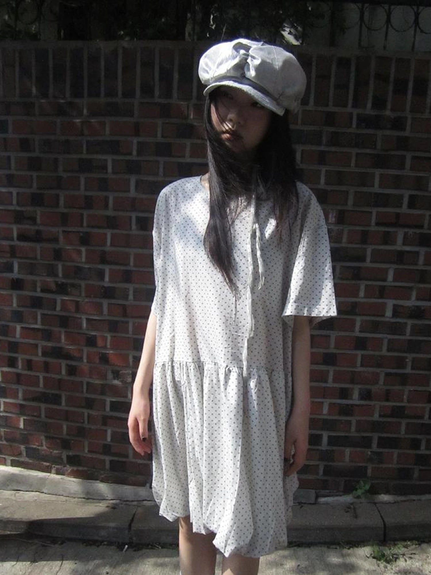 Polka Dot Summer Shift Dress with Puff Sleeves