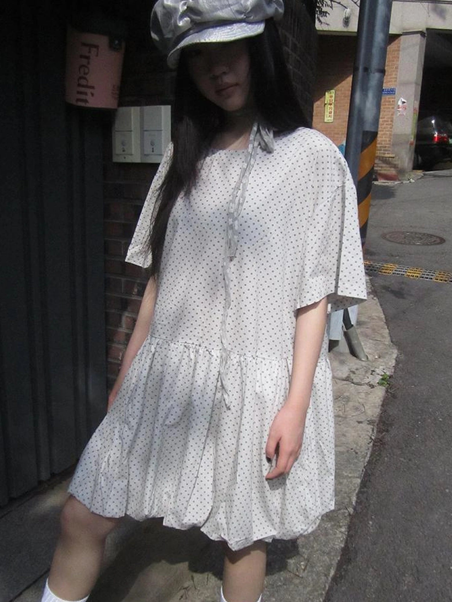 Polka Dot Summer Shift Dress with Puff Sleeves