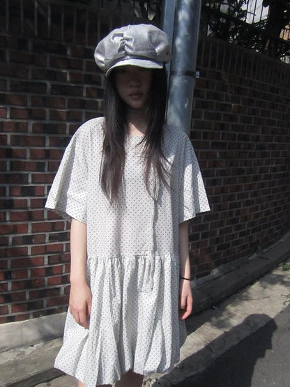 Polka Dot Summer Shift Dress with Puff Sleeves