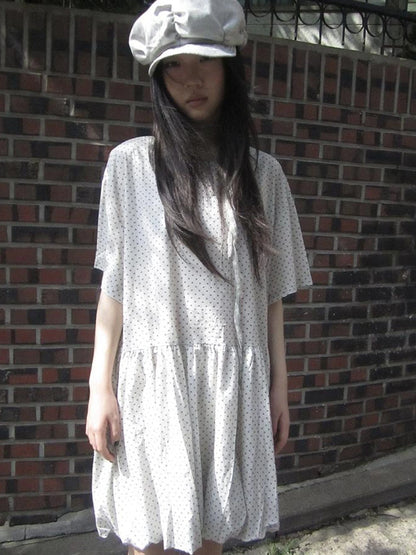 Polka Dot Summer Shift Dress with Puff Sleeves