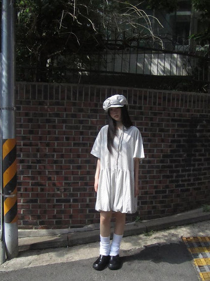 ang project Polka Dot Summer Shift Dress with Puff Sleeves