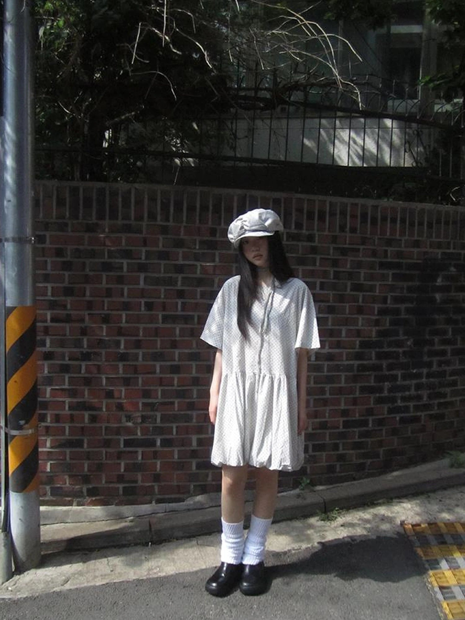 Polka Dot Summer Shift Dress with Puff Sleeves