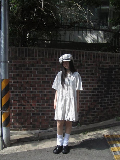 Polka Dot Summer Shift Dress with Puff Sleeves