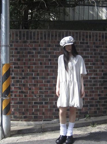 ang project Polka Dot Summer Shift Dress with Puff Sleeves