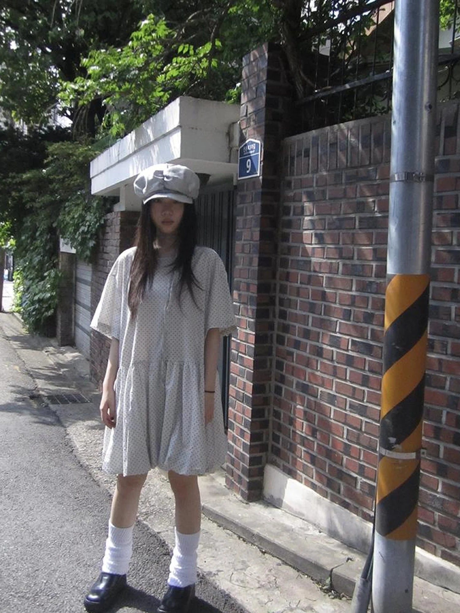 Polka Dot Summer Shift Dress with Puff Sleeves