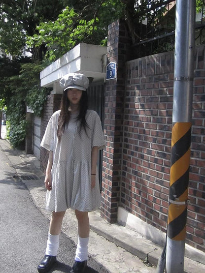 Polka Dot Summer Shift Dress with Puff Sleeves