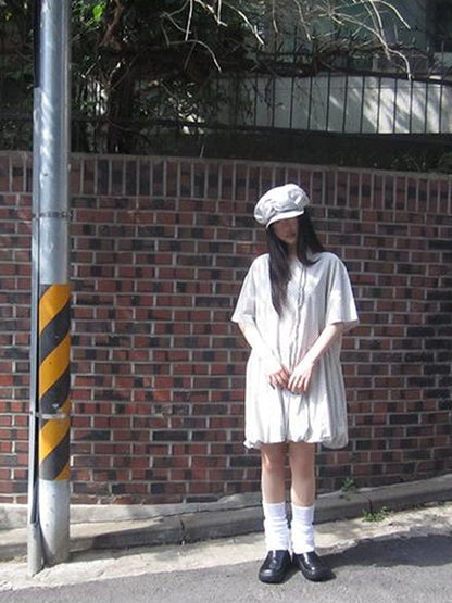 Polka Dot Summer Shift Dress with Puff Sleeves