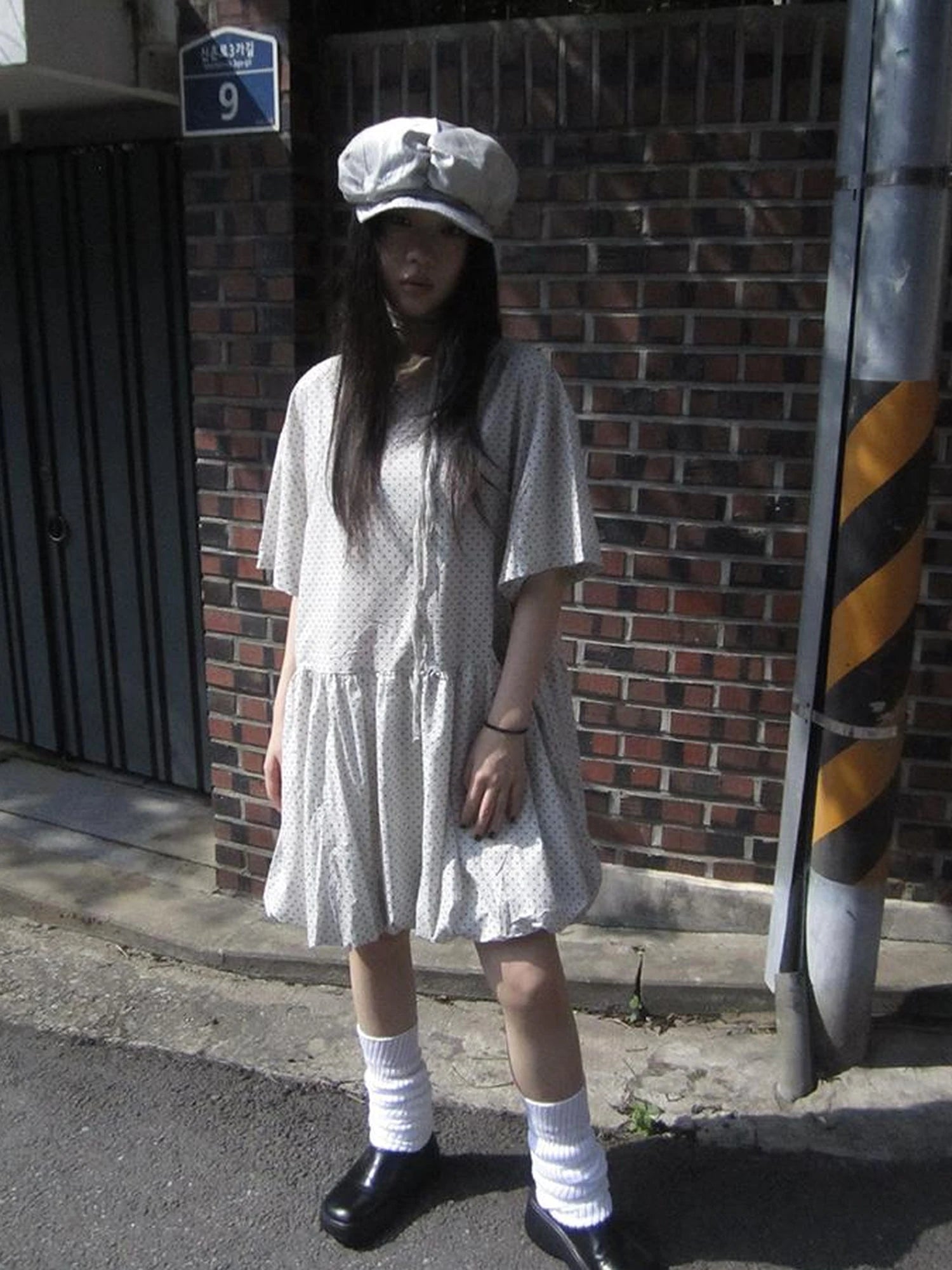 Polka Dot Summer Shift Dress with Puff Sleeves