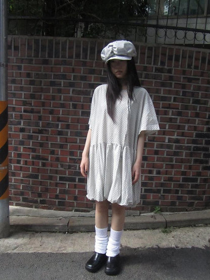 Polka Dot Summer Shift Dress with Puff Sleeves