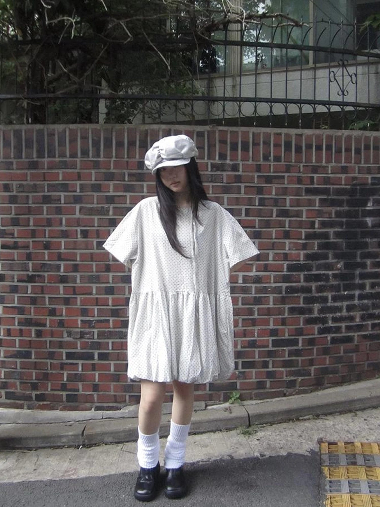 Polka Dot Summer Shift Dress with Puff Sleeves